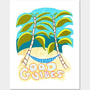 Good Vibes Beach Paradise, palm trees ocean sky groovy Posters and Art